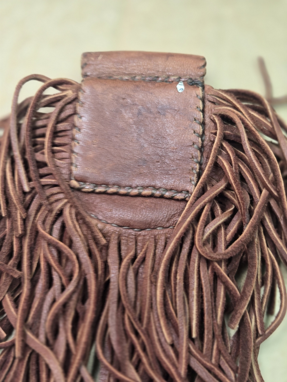 Brown Suede Fringe Belt Pouch with Decorative Button - Picture 4 of 7